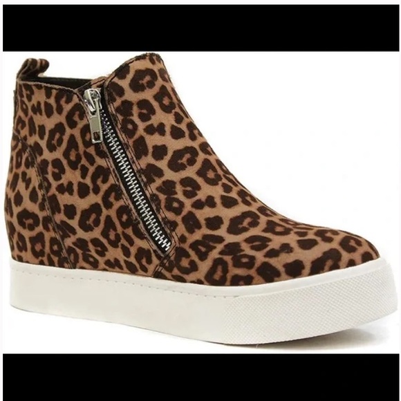 Soda Shoes - Soda Leopard Print hidden wedge sneakers